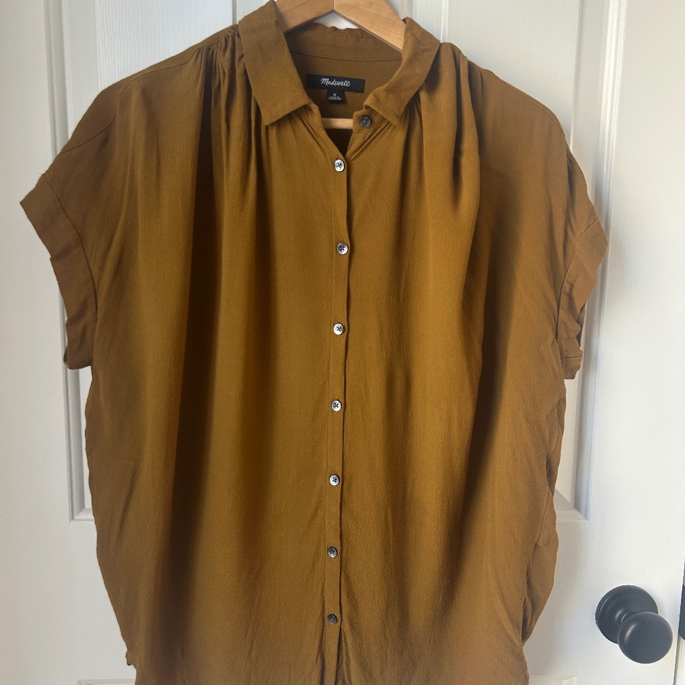 Madewell Silk Cap-Sleeve A-Line Top in Rust - Size M